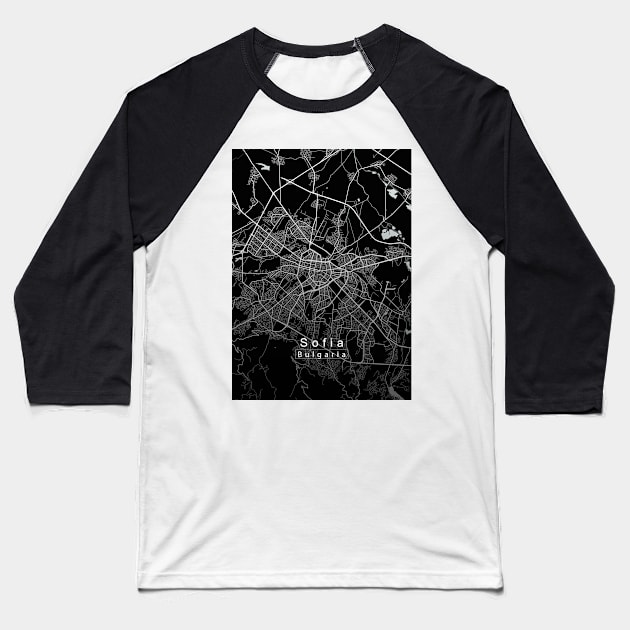 Sofia Bulgaria City Map dark Baseball T-Shirt by Robin-Niemczyk